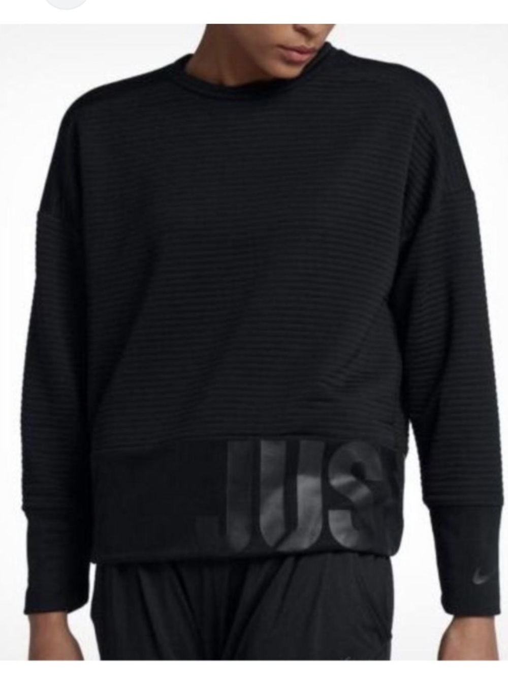 Nike Black Ribbed Crewneck Sweatshirt with Logo Panel, relaxed fit woman’s med